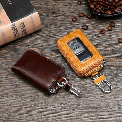 2020 spring new cross-border first-layer cowhide car key bag Genuine leather European and American retro motor vehicle key bag