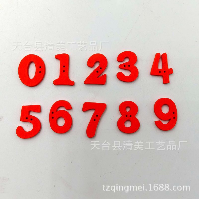 0-9 piezas de color de madera de bricolaje de doble agujero digital pintado de madera digital botón 100 piezas por paquete