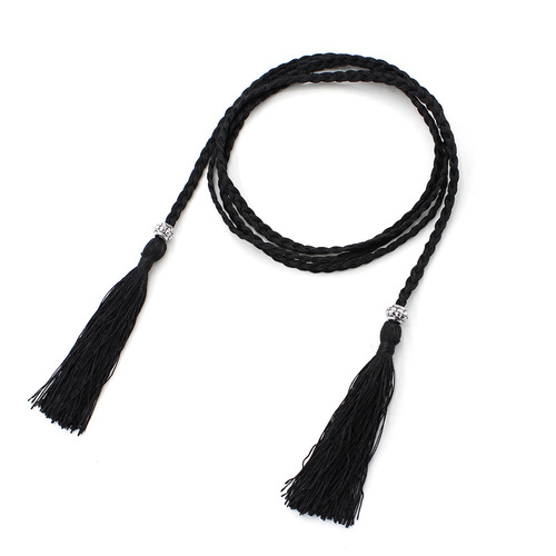 Thin knotted decorative rope waist chain women's ethnic style women's braided tassel cotton silk belt one-piece generation belt