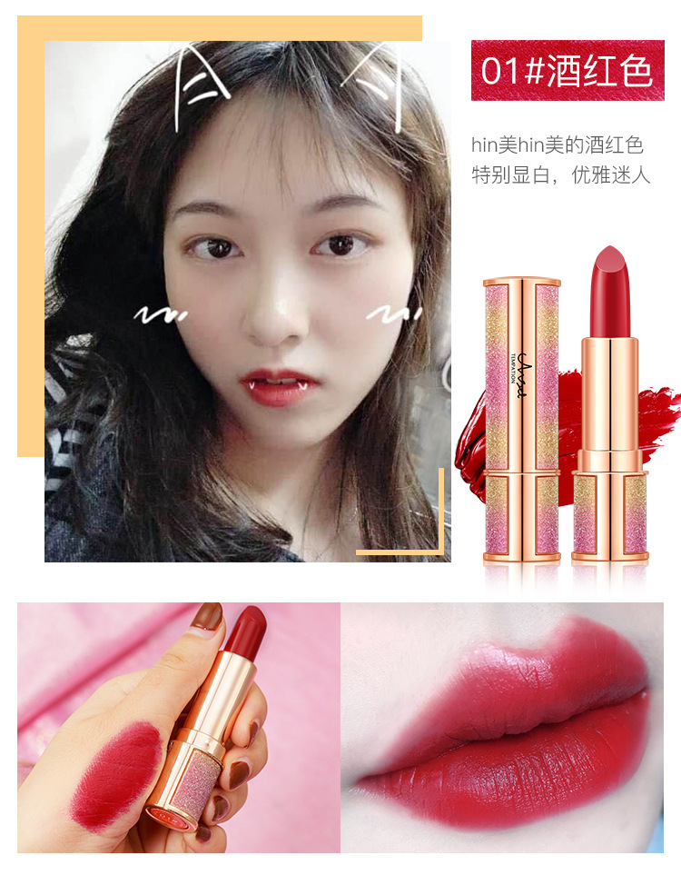 Fashion Starry Sky Lipstick Female Matte Chili Color Long-lasting Lipstick display picture 1