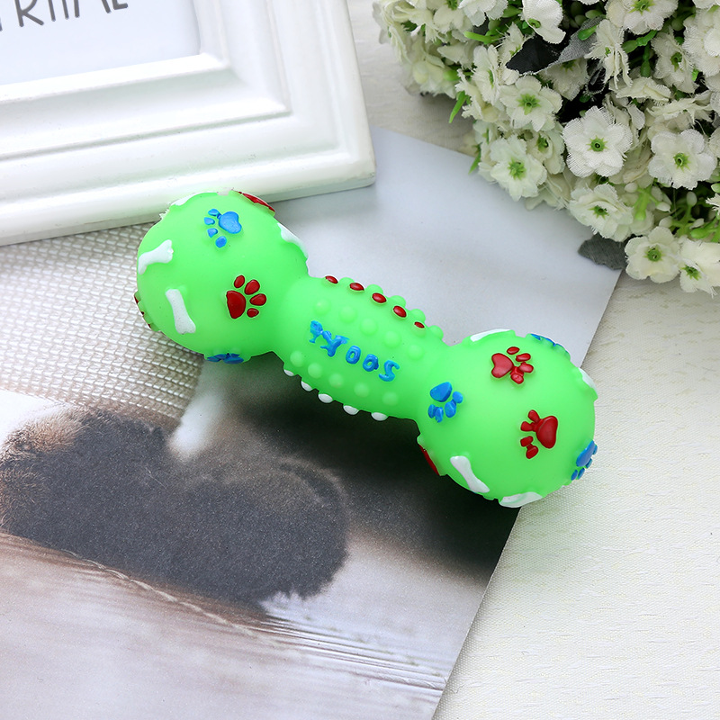 Fábrica en stock huellas sonido mancuerna perro vinilo mancuerna mascota sonido juguete hueso peluche juguete al por mayor