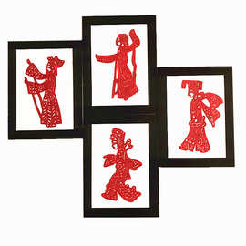 红色传统镂空剪纸窗花陕西皮影人物 特色手工艺不织布作品贴套装