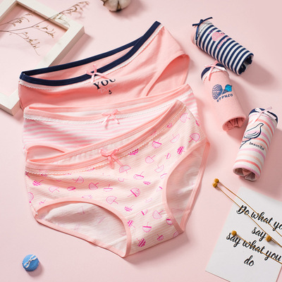 厂家直销内裤女纯棉 2020新款蝴蝶结可爱少女卡通图案三角裤大码