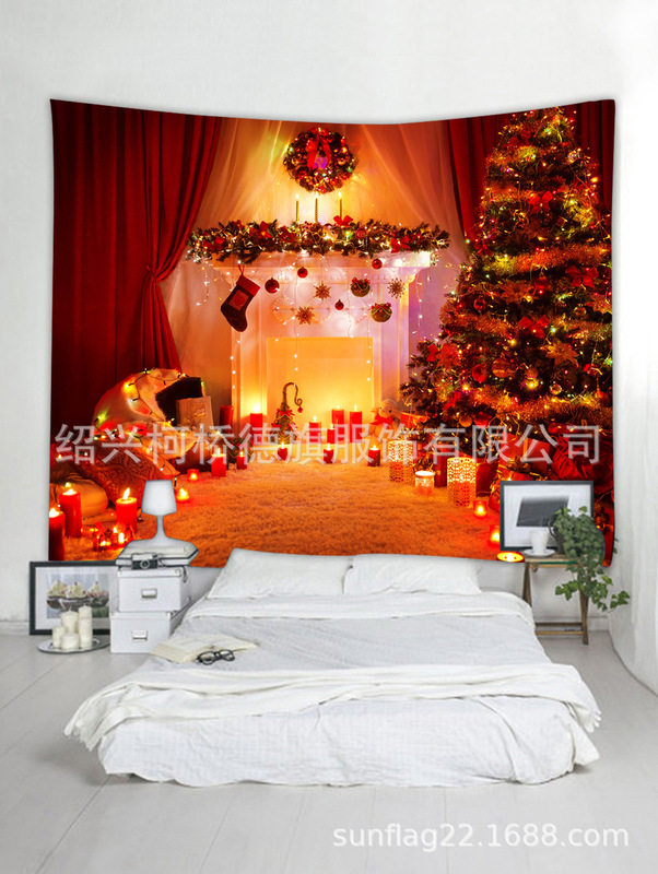 Amazon AliExpress flower Christmas candle fireplace bright Christmas tree bedroom decoration tapestry