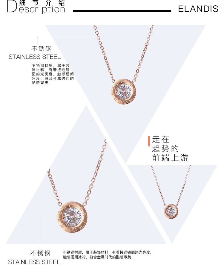 Classic Zircon Simple Stainless Steel Rose Gold Necklace Clavicle Chain Pendant For Women display picture 5