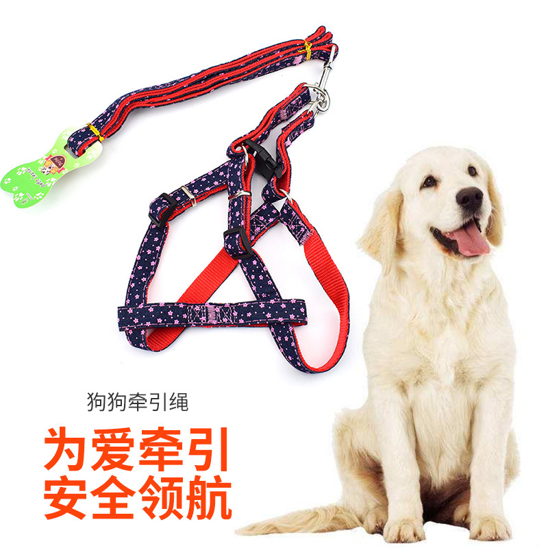 宠物用品狗绳子 牛仔印花狗牵引绳 大型犬狗胸背带泰迪金毛遛狗绳