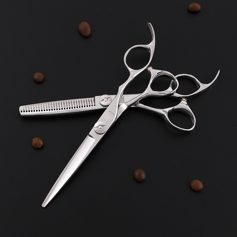 厂家批发美发剪刀 发廊银色火匠理发剪刀 440C钢材平牙剪筷子剪