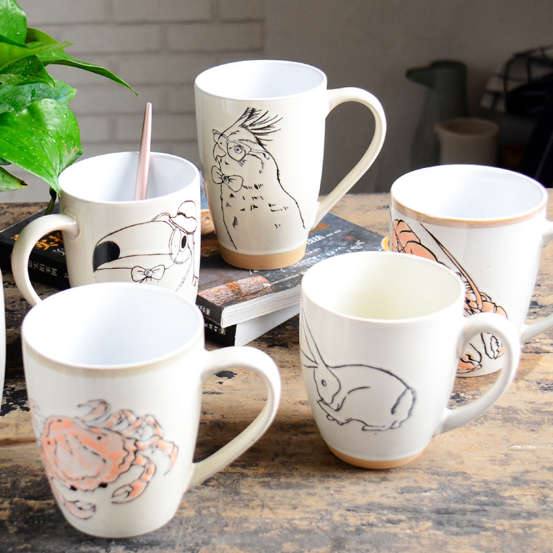 Taza creativa simple pintada a mano hielo grieta Taza de cerámica alivio gran capacidad taza de agua taza de leche taza de café al por mayor