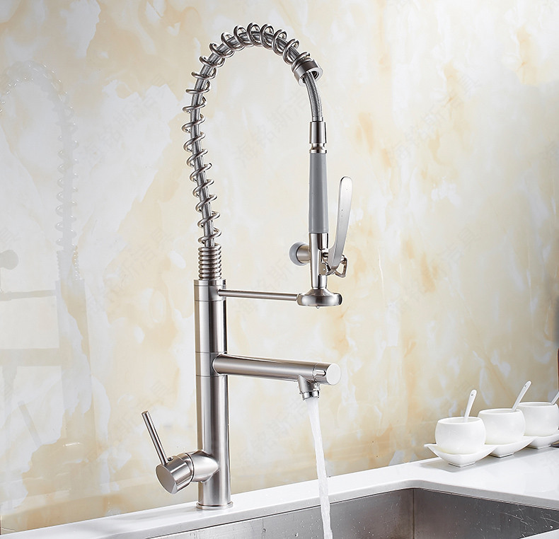Haimingsi Spring brushed high-end kitchen faucet sink vegetable faucet dual water outlet cold and hot water 9125 details Picture