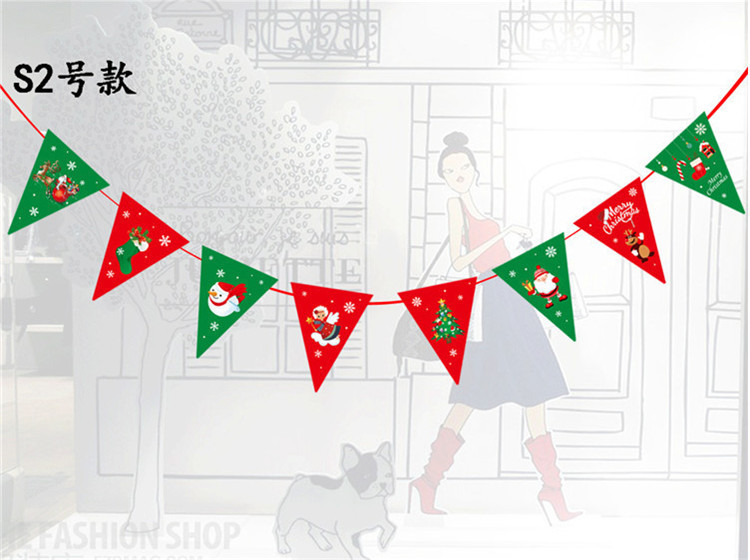 Decoraciones de Navidad Bandera de triángulo Feliz Navidad bandera colorida Bandera de doble cara Ventana de Navidad diseño familiar bandera colgante