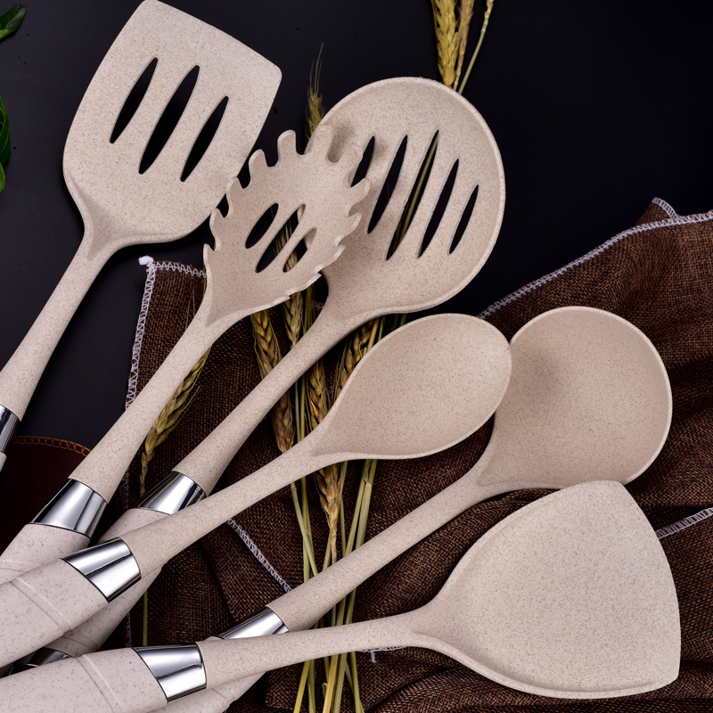 亚马逊热销 创意小麦秸秆厨具套装 家用不粘锅用锅铲汤勺漏勺粉爪