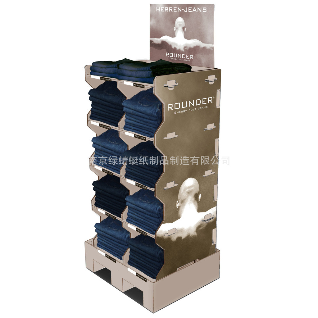 超市地堆展示架 落地纸货架定制 服装产品纸陈列架