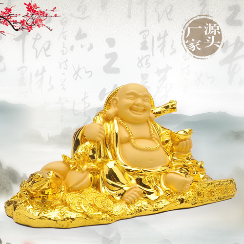 Velvet gold handicrafts, money rolling golden toad ornaments, big belly Maitreya and laughing Buddha car ornaments, New Year's birthday gifts