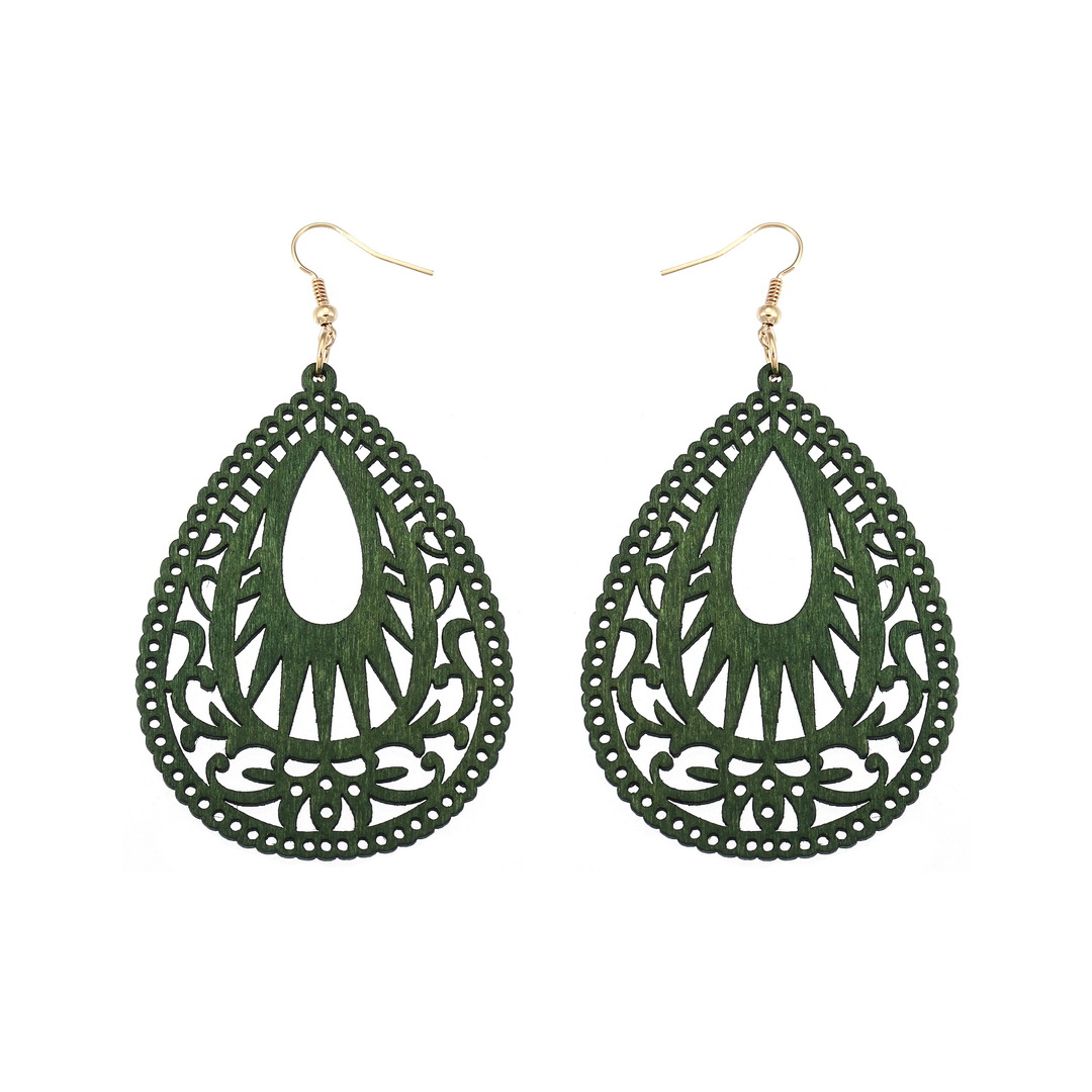 Retro Water Droplets Wood Hollow Out Women's Drop Earrings 1 Pair display picture 2