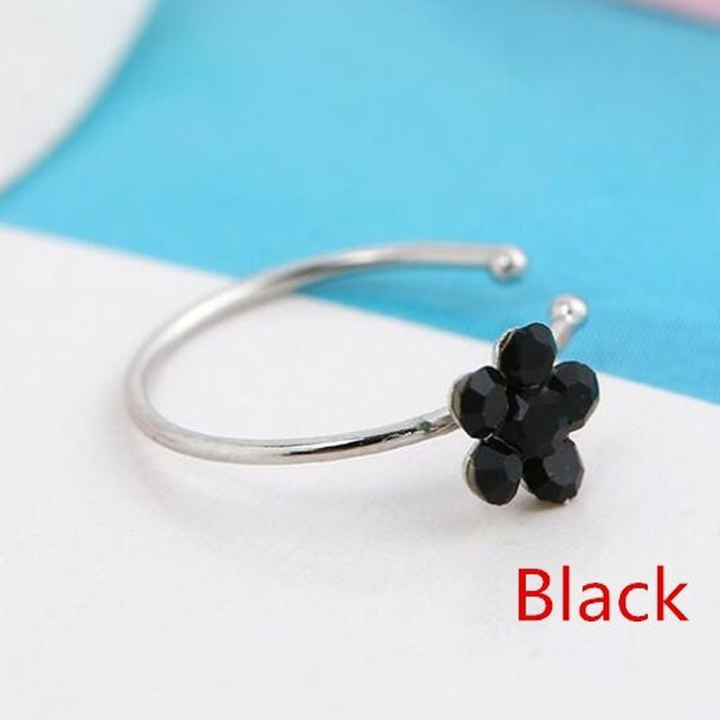 Nose Ring Nose Nail Piercing Jewelry Copper Silver-plated Jewelry Flower C-shaped Rhinestone Nose Ring