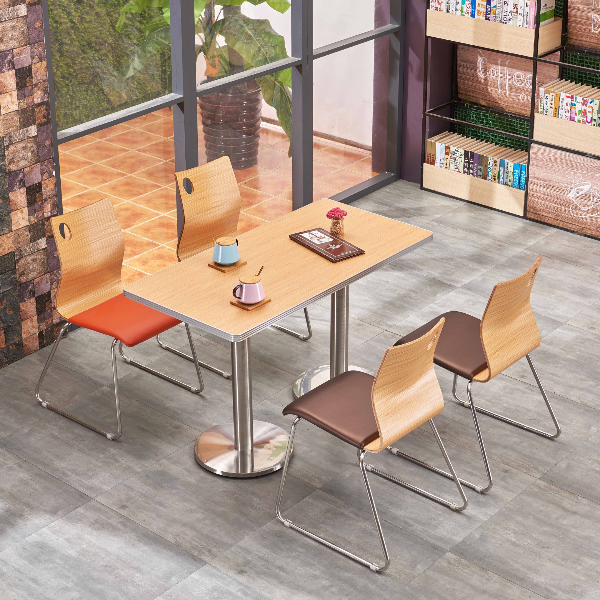 三朗家具 学生饭堂员工食堂冰室快餐奶茶小吃店咖啡厅餐桌椅组合|ms