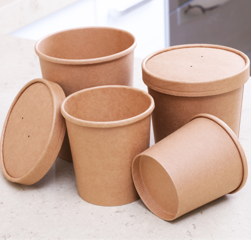 加厚一次性纸碗外卖盒快餐盒圆形汤桶牛皮纸纸碗打包盒纸桶