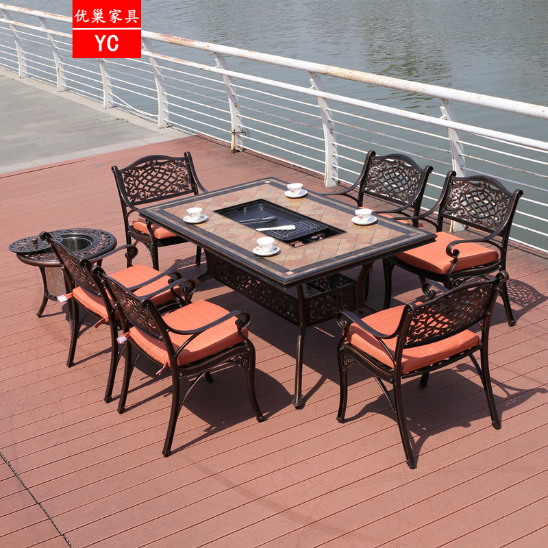 戶外桌椅組合 鑄鋁室外家具陽台桌椅 別墅庭院鐵藝休閑桌椅五件套