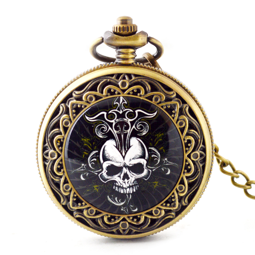 Large alloy quartz pocket watch wholesale custom hot selling Halloween skull pocket watch unisex enamel pocket watch