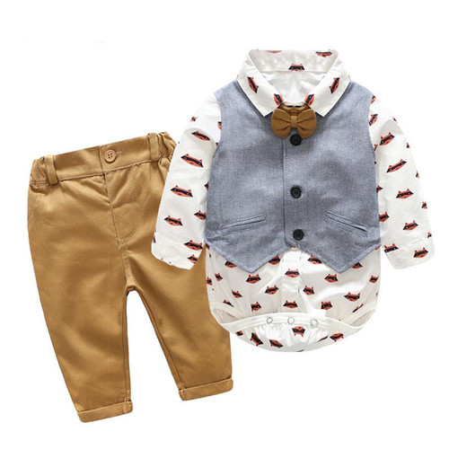 European and American baby boy gentleman's outing clothing spring and autumn new style vest and romper four-piece suit