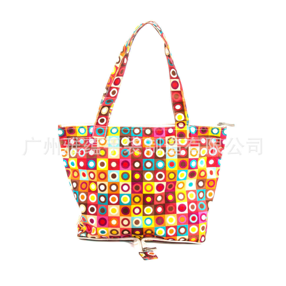 供应五分格印花折叠购物袋拉链袋拉链便携式环保袋可折叠拉链款