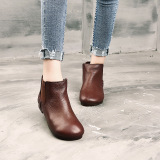 Original Handmade Genuine Leather Short Boots Flat-bottomed Artistic Vintage Fleece-lined Women's Boots Mori Women's Round Toe Cowhide Women's Shoes Single Boots