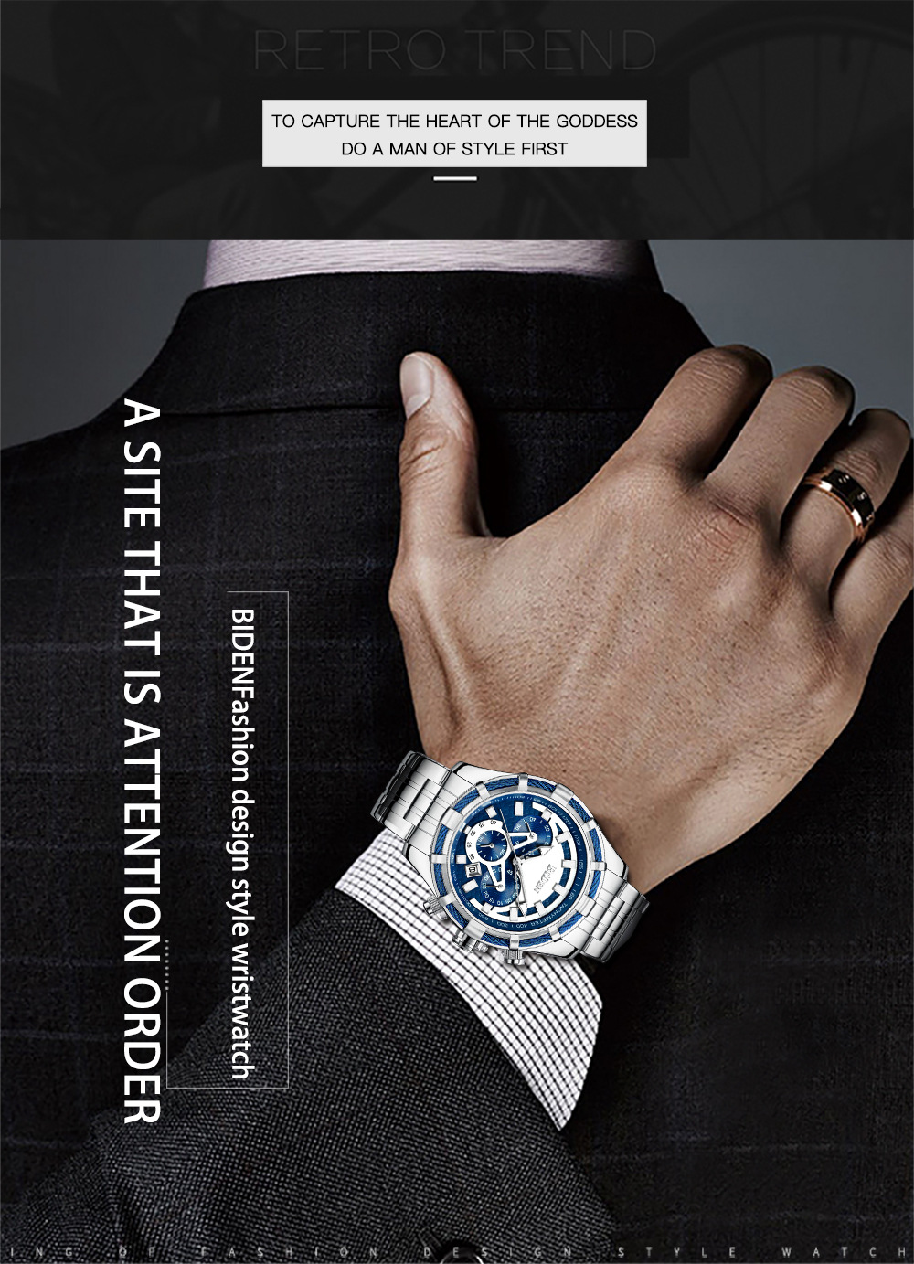 New Watch BIDEN Men's Watch Cool, Sports, Trendy, and Fashionable Steel Band Multi Functional Six Needle Quartz Watch_voghion.com