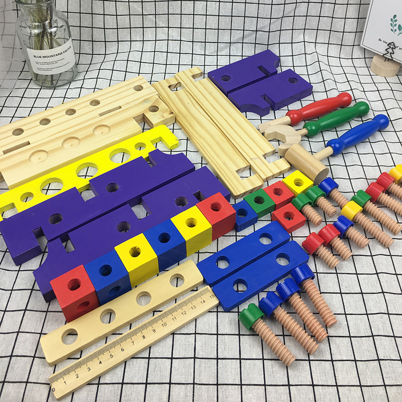 Mesa de herramientas de simulación de Casa de juegos para niños Grupo de desmontaje de manos de bebé montado juguetes de madera 3-6-7-8-9 años