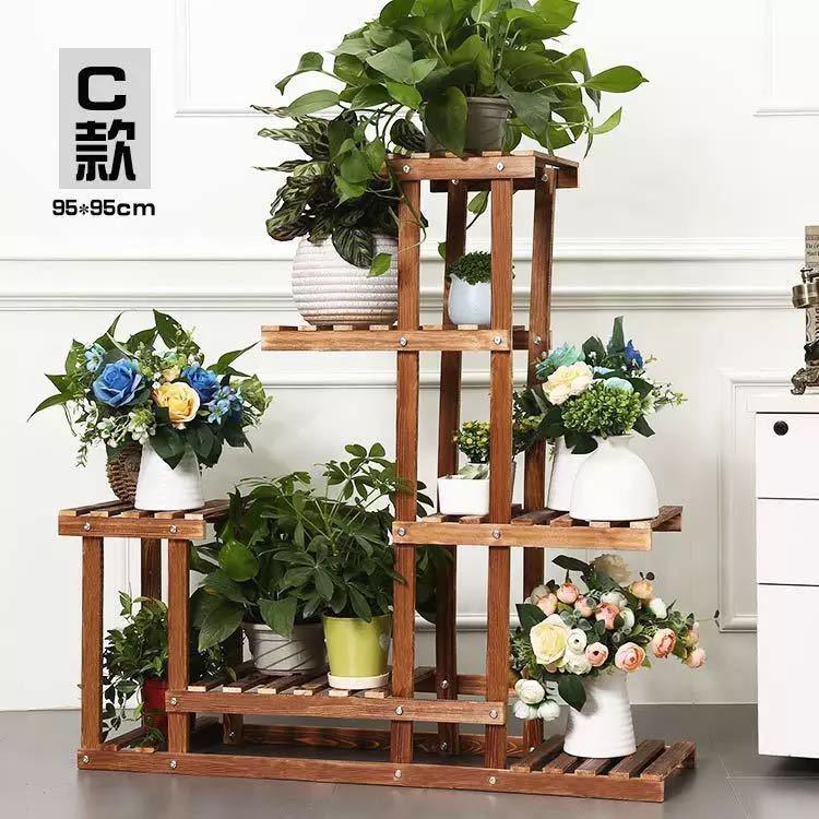 客厅阳台室内多层落地实木花架绿萝多肉花盆架 一件代发木质花架|ru