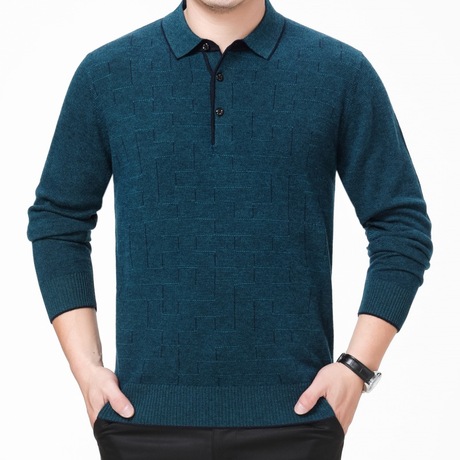 2018 mới mùa đông đích thực áo len nam dày trung niên nam ve áo T-shirt áo len cashmere nguyên chất Áo len cashmere