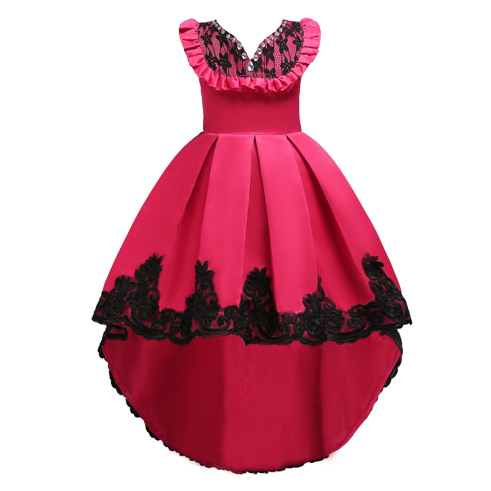 欧美新款童裙女童生日公主裙儿童主持人服装中大童拖尾连衣裙批发