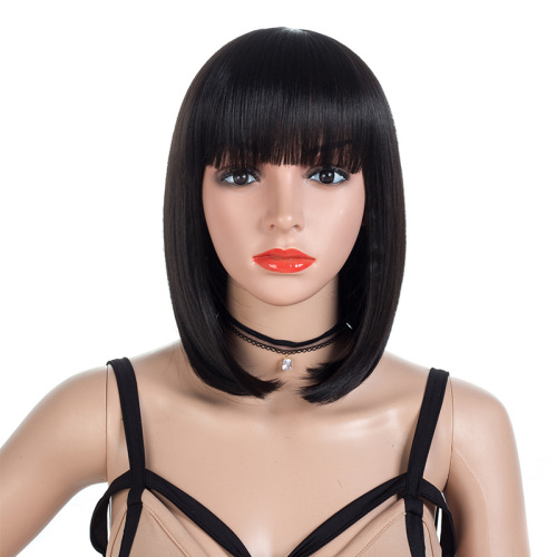 Curly Hair Wigs Bob Hair Wigs female short hair short straight hair Bobo head natural lifelike Qi Banghai wig