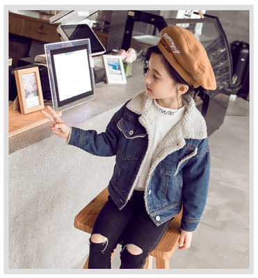girl cowboy Plush Lapel coat 2018 Autumn and winter Korean Edition children Lambswool thickening jacket Large Children's clothing