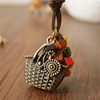 Retro ethnic accessory, small bag with tassels, necklace, sweater, ethnic style, cotton and linen, flowered