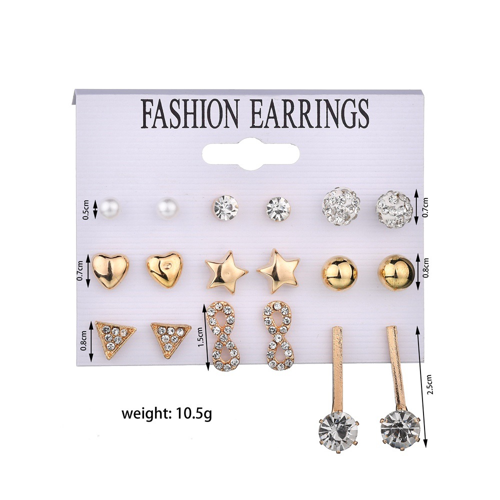 New Fashion Diamond Triangle 8 Word Rhinestone 9 Pair Set Earrings Yiwu Nihaojewelry Wholesale display picture 1