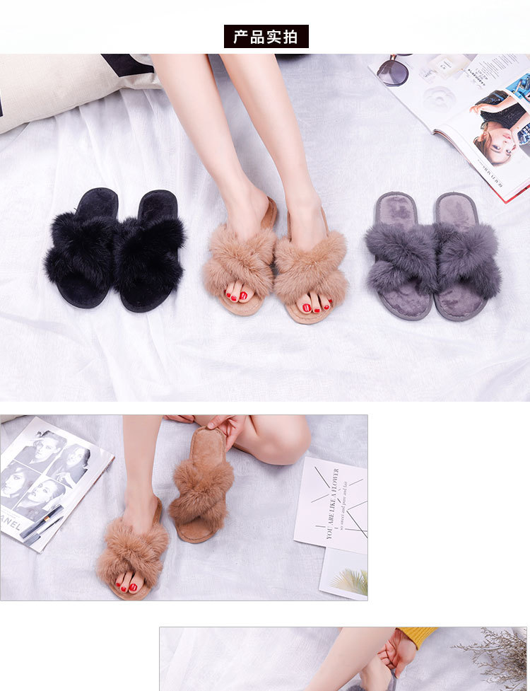 spring and autumn cross real rabbit fur soft bottom slippers NSPE9981