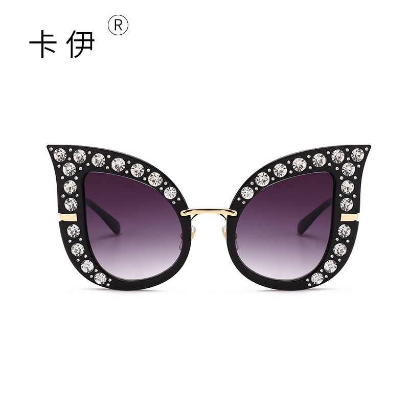 跨境专供新款猫眼满钻太阳镜 欧美时尚走秀太阳镜厂家批B8201