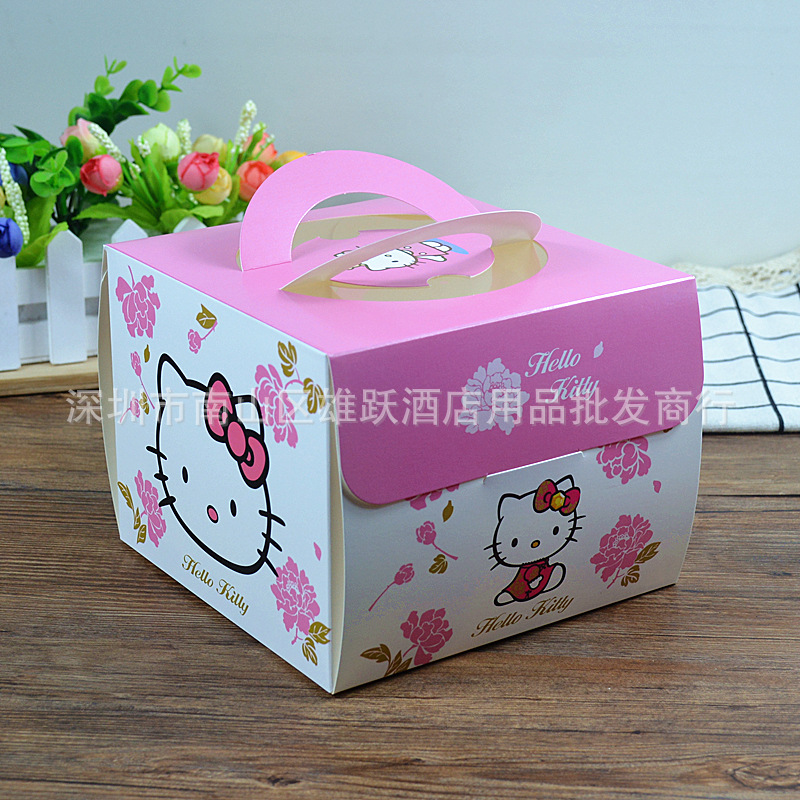 4寸粉色kitty主题蛋糕盒 牛皮纸开窗蛋糕盒 儿童卡通蛋糕盒