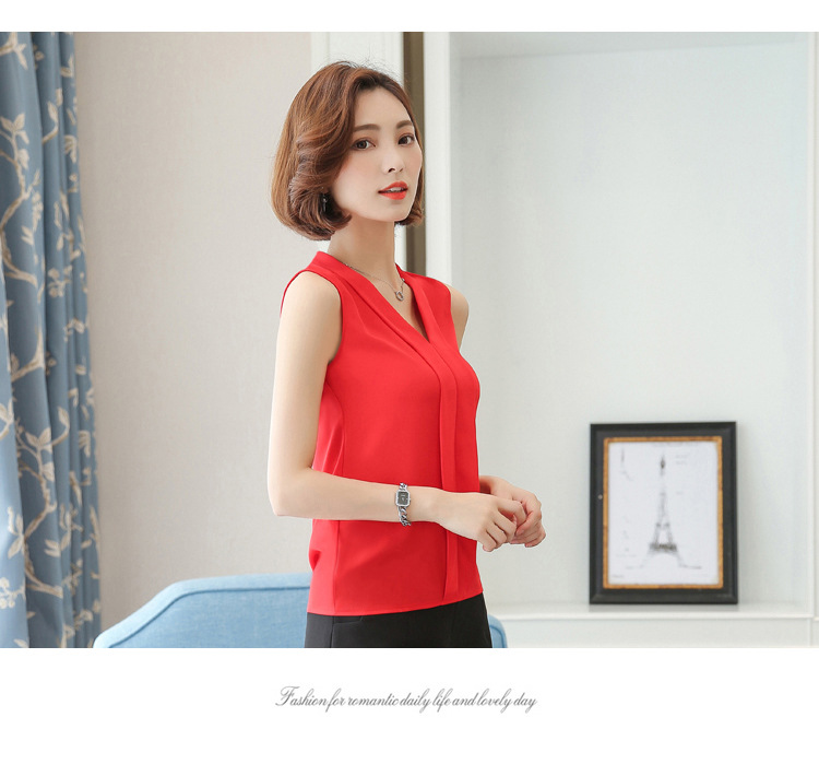 外贸雪纺衫女2022夏季新款时尚背心 V领无袖大码打底女装上衣衬衫详情8