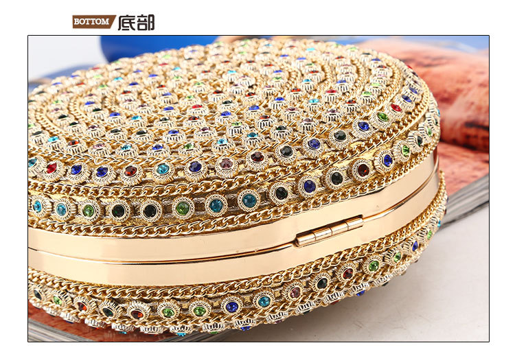 Round Dinner Bag With Diamonds New Colored Gemstone Clutch Rhinestone Banquet Bag display picture 6