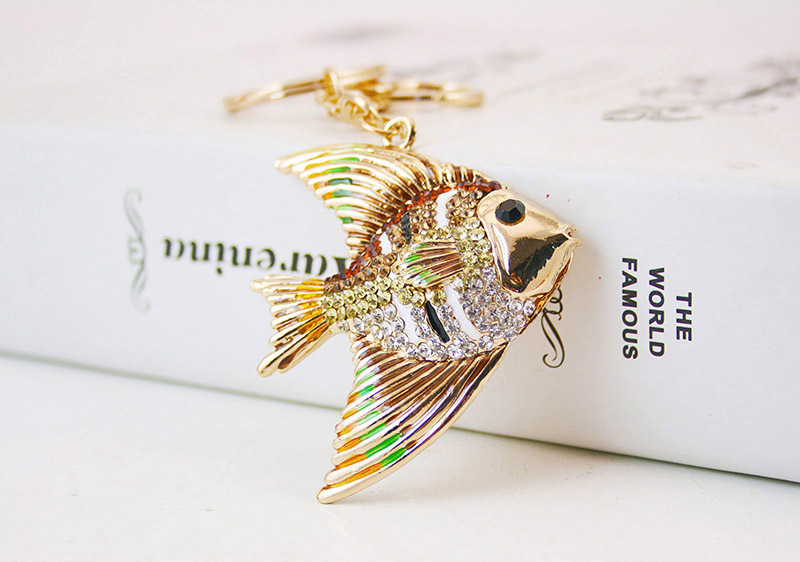 45g Weight Alloy, Metal Material Heart Pattern Unisex Gender Pink, Blue, Gold Color Korean Creative Cute Cartoon Tropical Fish Diamond  Keychain 5