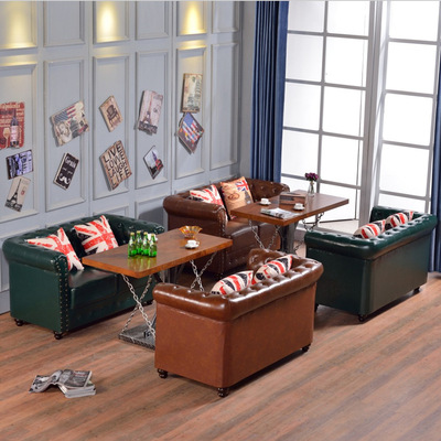 定制酒吧餐厅美式复古双人沙发咖啡厅奶茶火锅店卡座沙发桌椅组合|ru
