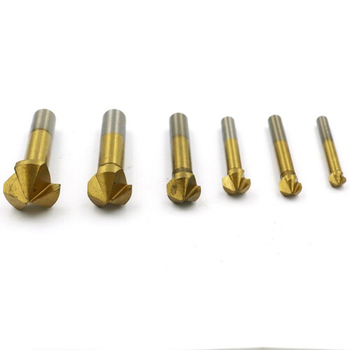 Titanium-plated 6PC metal chamferer 90° chamfering knife 90 degree three-edged alloy chamfering drill straight shank countersink drill milling cutter