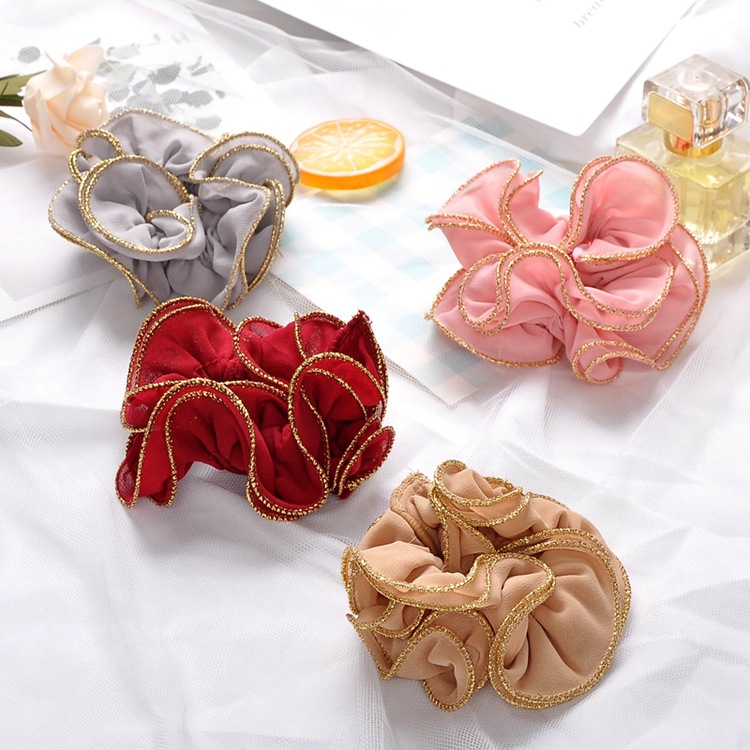 Korean Simple Hair Accessories Wild Gold Silk Cloth Wave Cheap Hair Ring Wholesale display picture 3