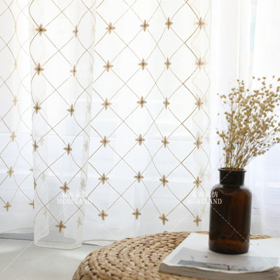 柯桥批发 现代简约白色小花网纱棉线绣花窗纱窗帘 客厅卧室纱帘布