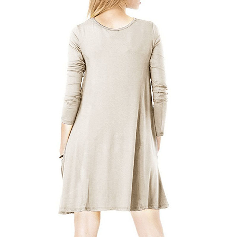 Loose A Line Dress with Large Pockets Long Sleeve Round Neck Spring Fashion Wholesale Available