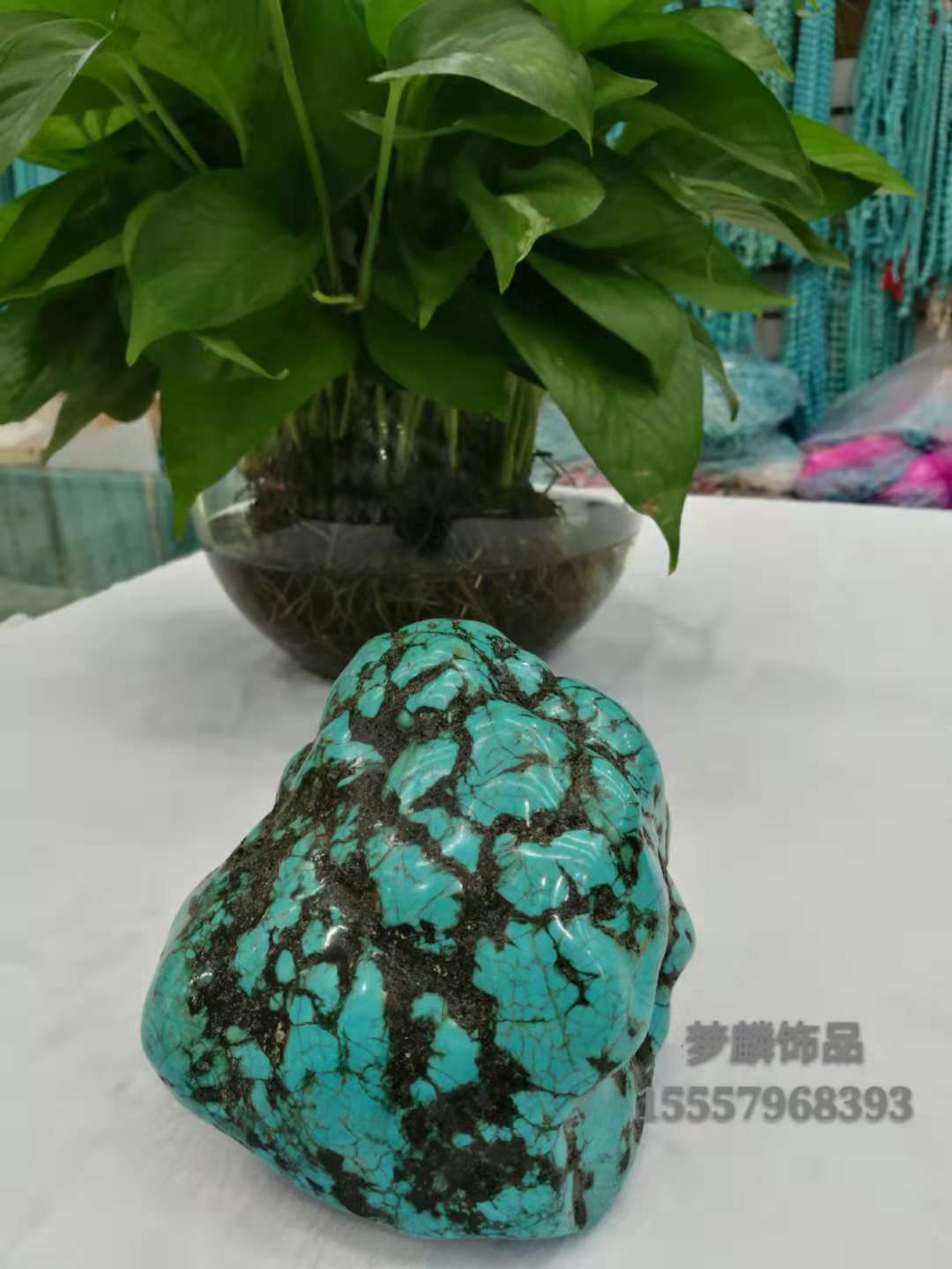 优化绿松石原石观赏石 加色松石奇石摆件收藏品