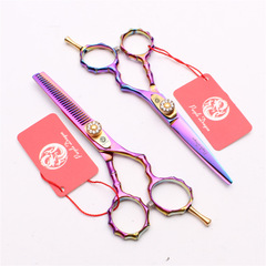 5.5-inch Purple Dragon Bamboo Joint Handle Colorful Hair Cutting Scissors, Straightener, Teeth Scissors, Bangs Thinning Scissors, Professional Hair Styling Shears