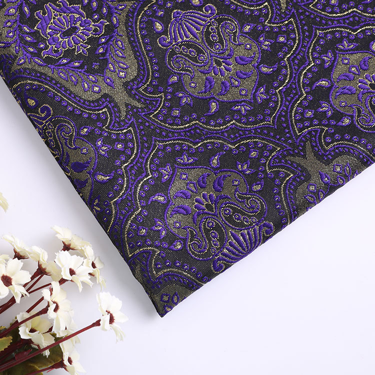 多色色织布 花朵大提花布面料 涤纶金银丝装饰布