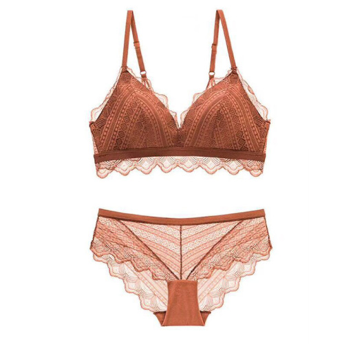 European and American new style lace non-wired thin cotton cup comfortable bra set French sexy triangle cup underwear set